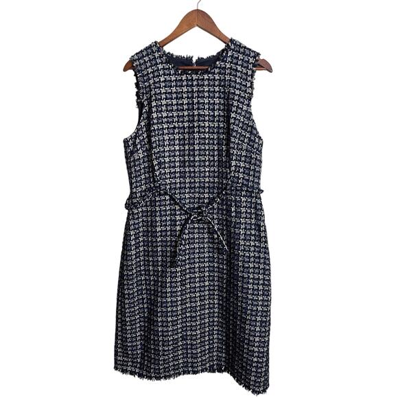 J.Crew Textured Tweed Houndstooth Sheath Dress Blue Womans 14 - Picture 1 of 10